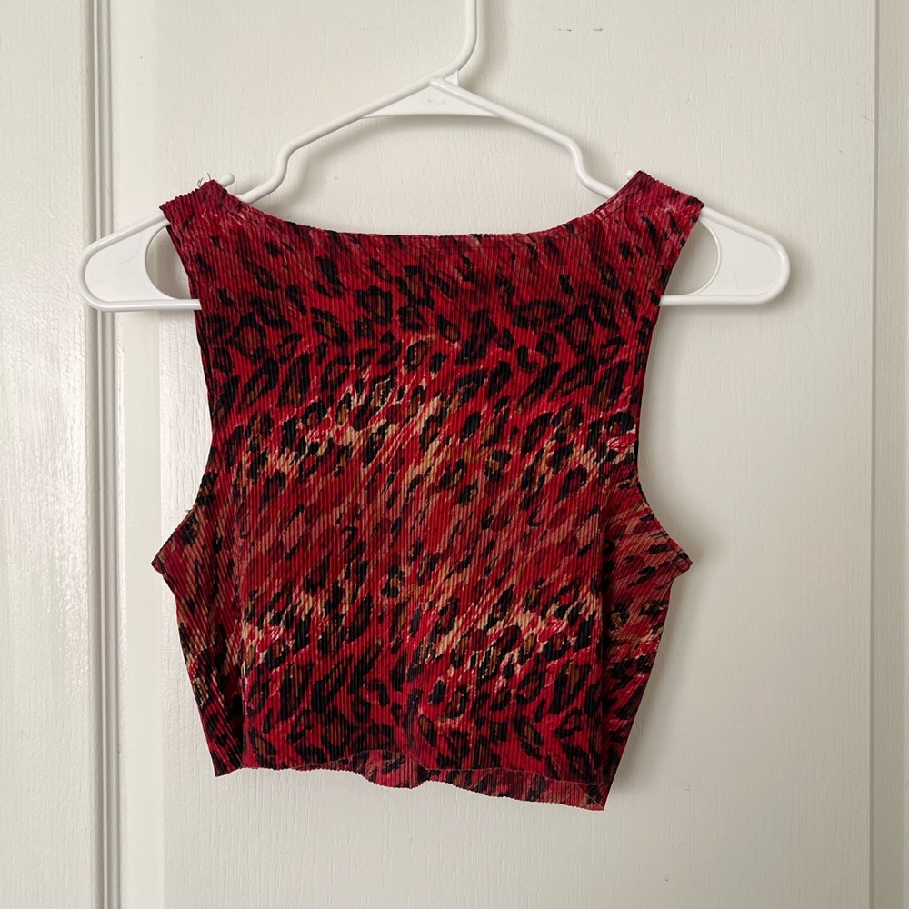 “Ninety Petites” Vintage Cropped Red Animal Print Top